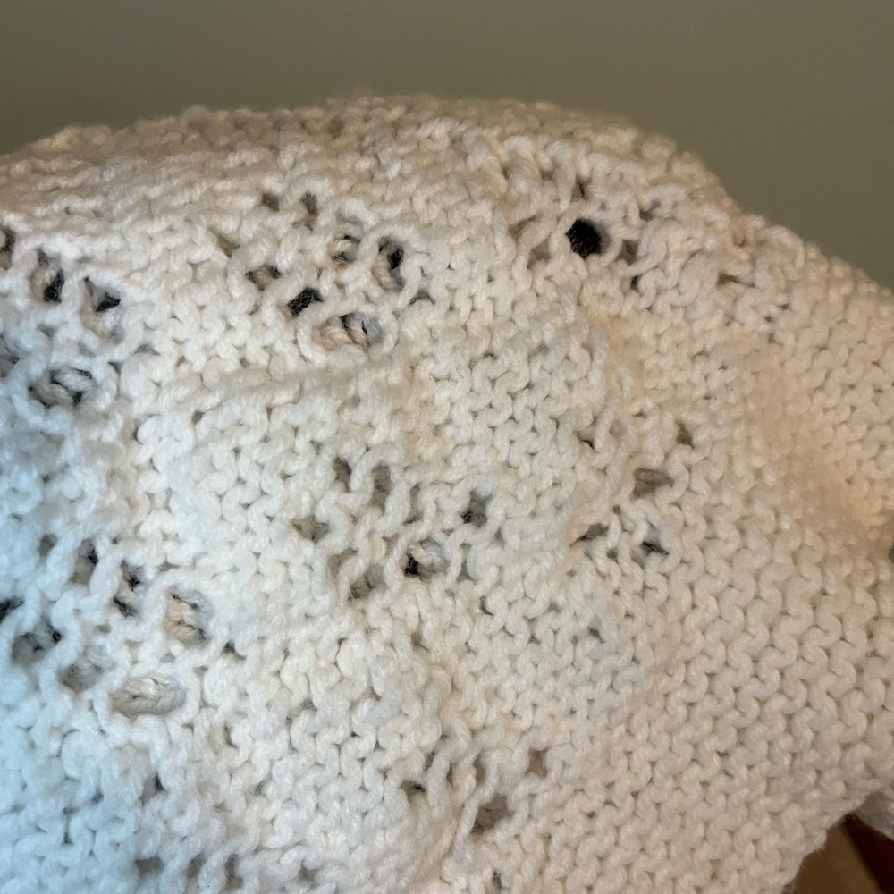 Hand crafted afghan in white. 36” x 54” great neutral can be used in any room. - Picture 2 of 6